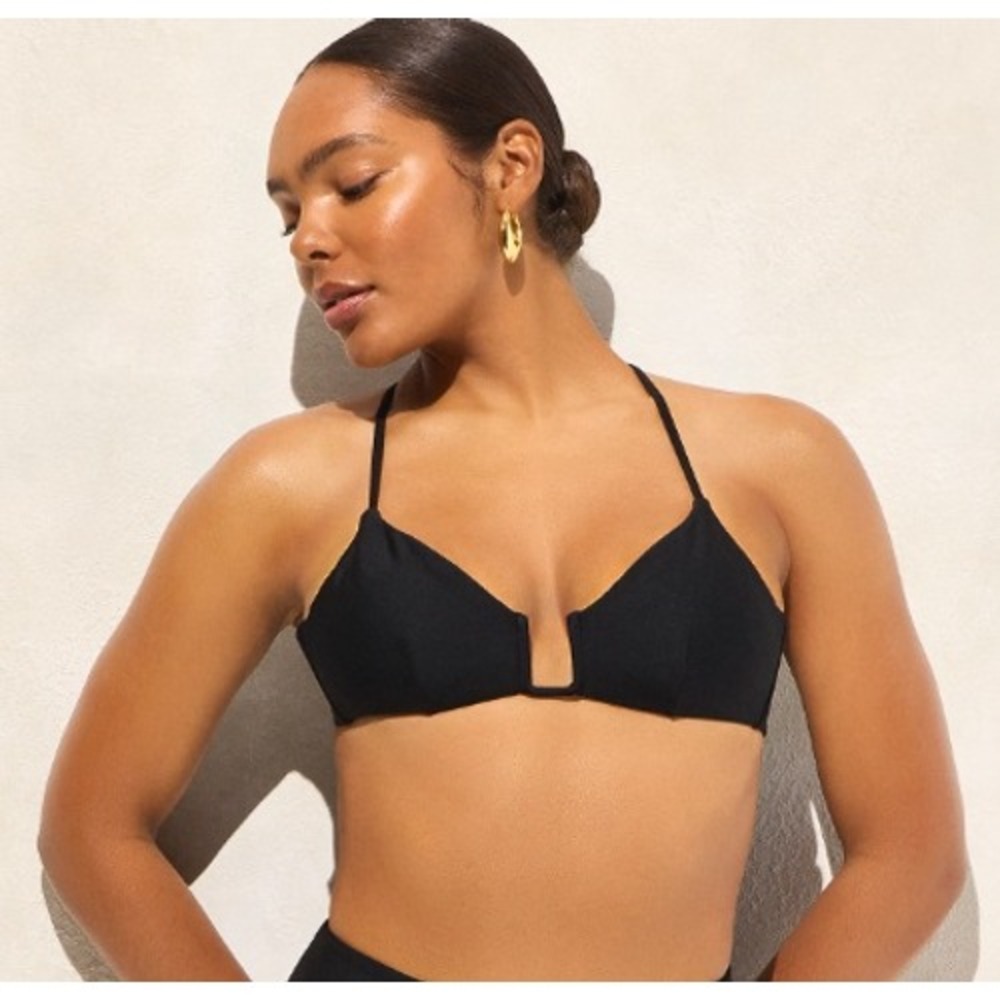 J. Crew Bikini Top Size Large Black Coastal Minimalist Strappy Swimsuit Beach